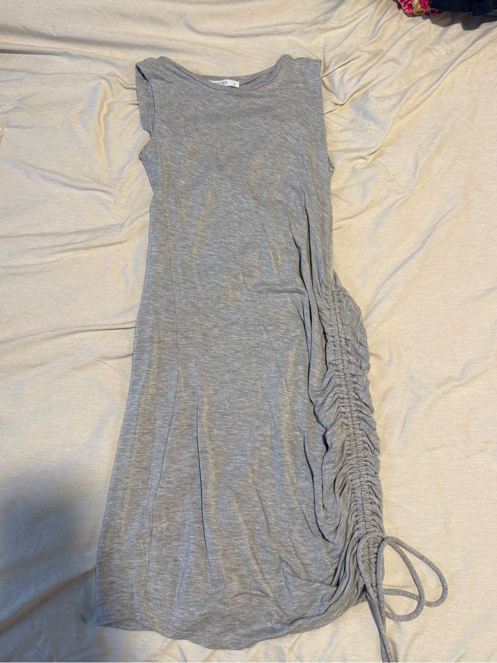 Sleeveless Gray Ruched Side Tie Dress - Unbranded